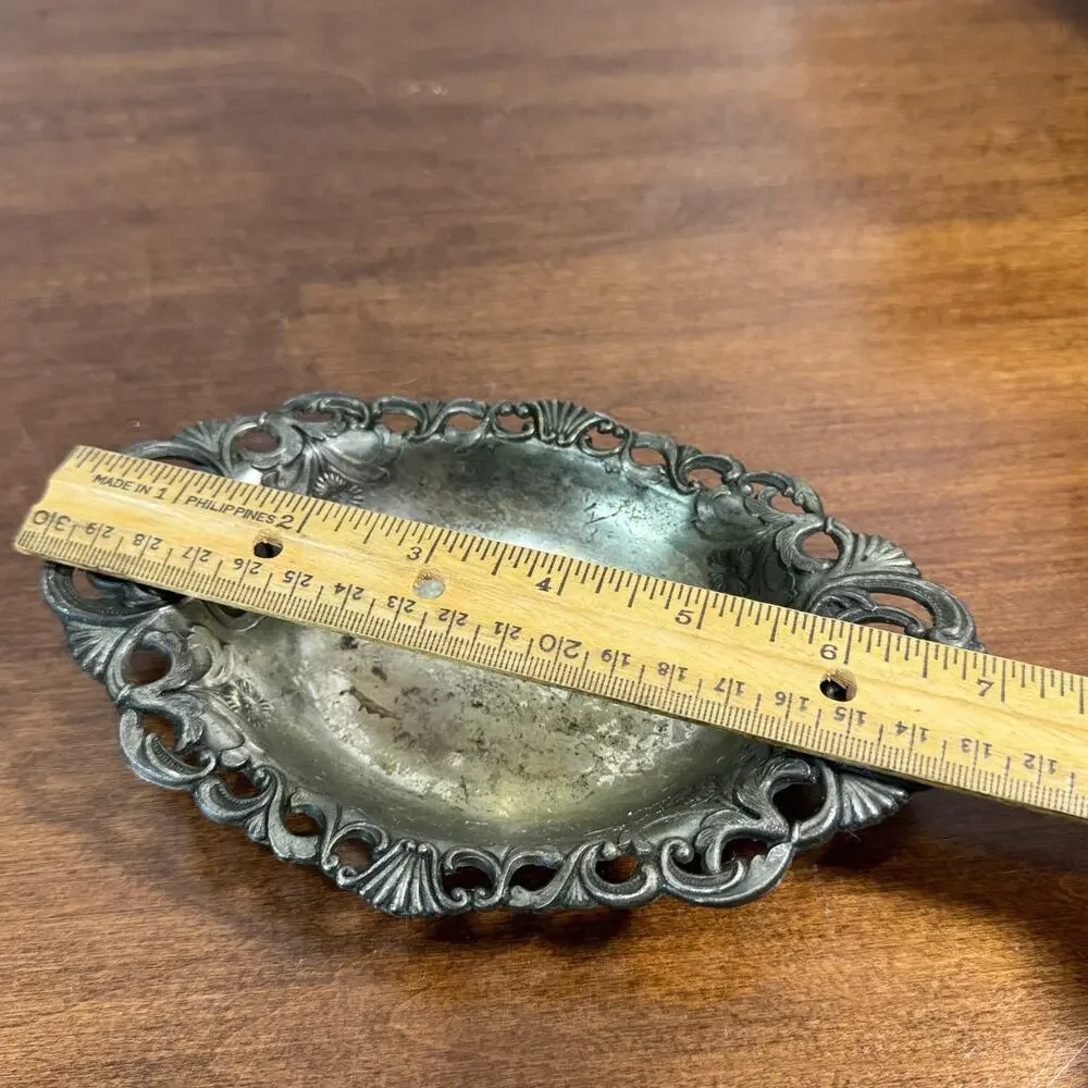 Antique Art Nouveau Silverplate Pierced Bon Bon Bread Tray Floral Openwork 7